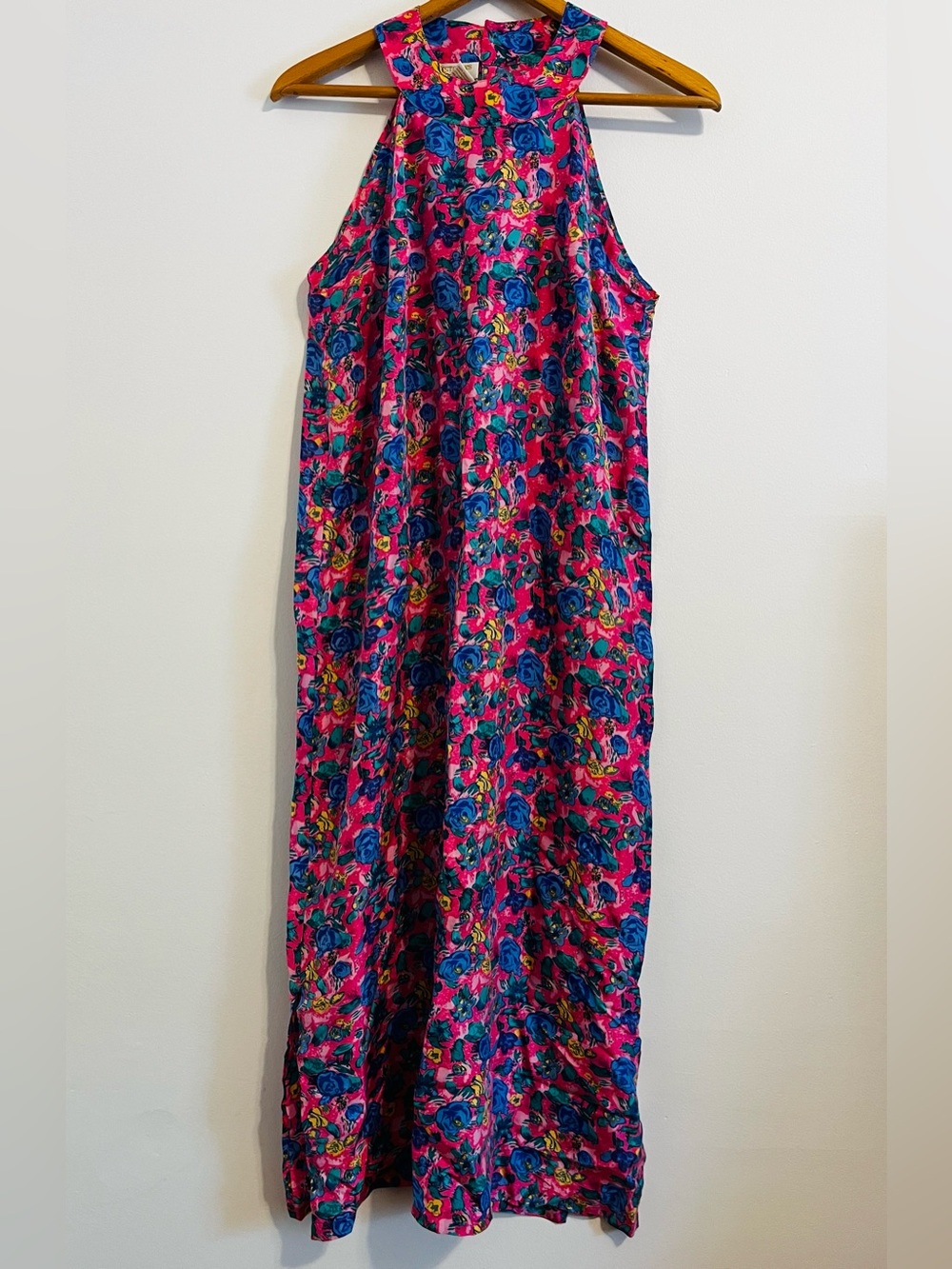 Vintage Victoria’s Secret 100% Silk Floral Maxi Dress Pink Blue Sleeveless Flowy - Picture 4 of 8